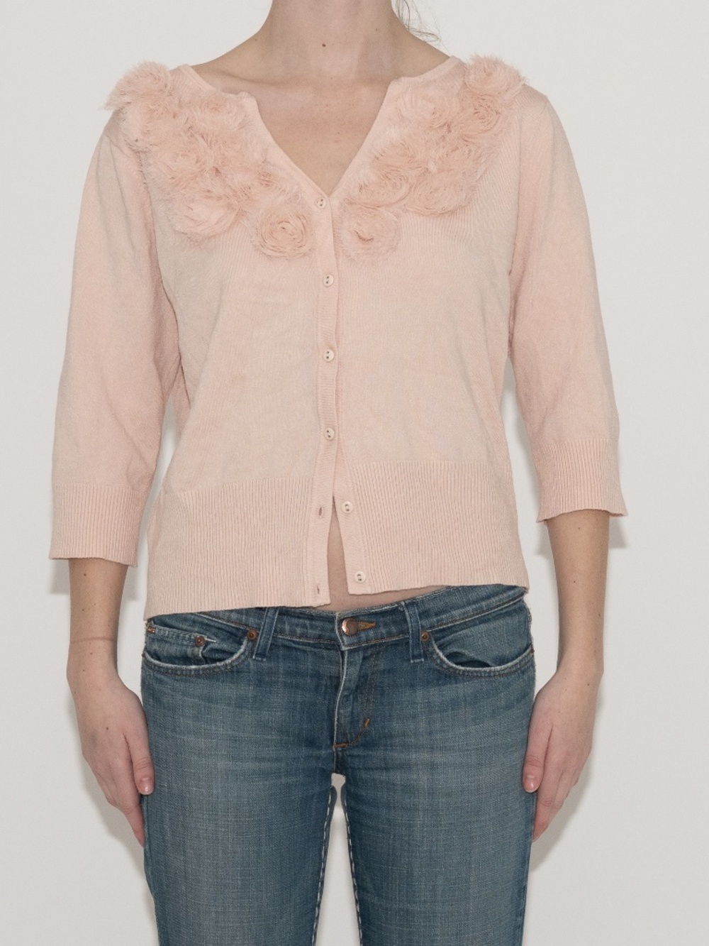 Pink flower cardigan sweater size XL viscose, nylon, polyester button up